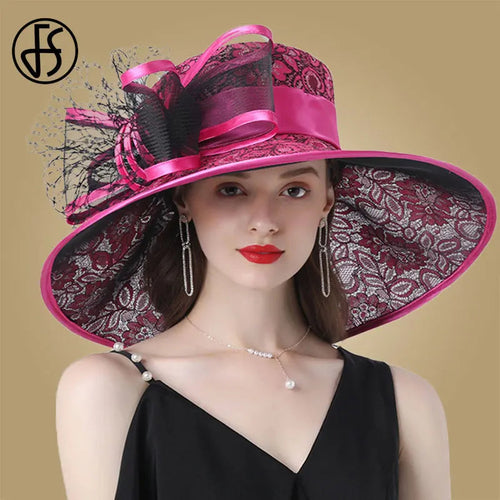 Pink Wide Brim Hats Kentucky Derby Hat For Women Elegant Church Purpe