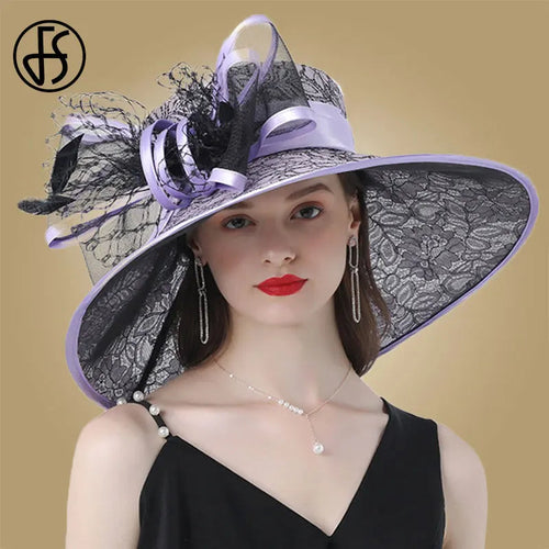 Pink Wide Brim Hats Kentucky Derby Hat For Women Elegant Church Purpe