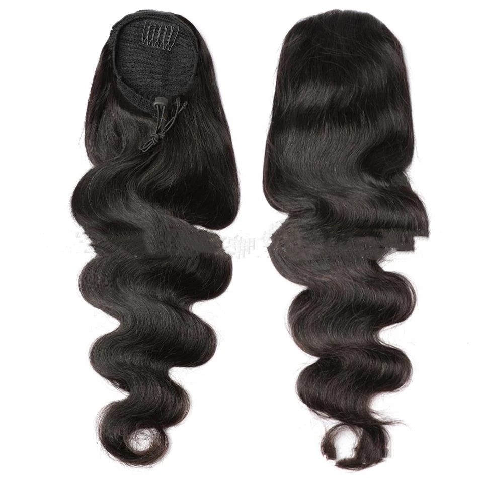 Two hair extensions with wavy texture on a white background