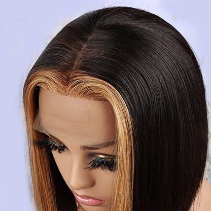 13*4*1 Lace Front Highlight Short Straight Human Hair Wig,  Fading To