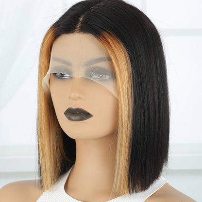 13*4*1 Lace Front Highlight Short Straight Human Hair Wig,  Fading To