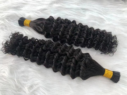 Brazilian Deep Wave Human Hair i Tip Microlinks Bulk Braiding Human Ha