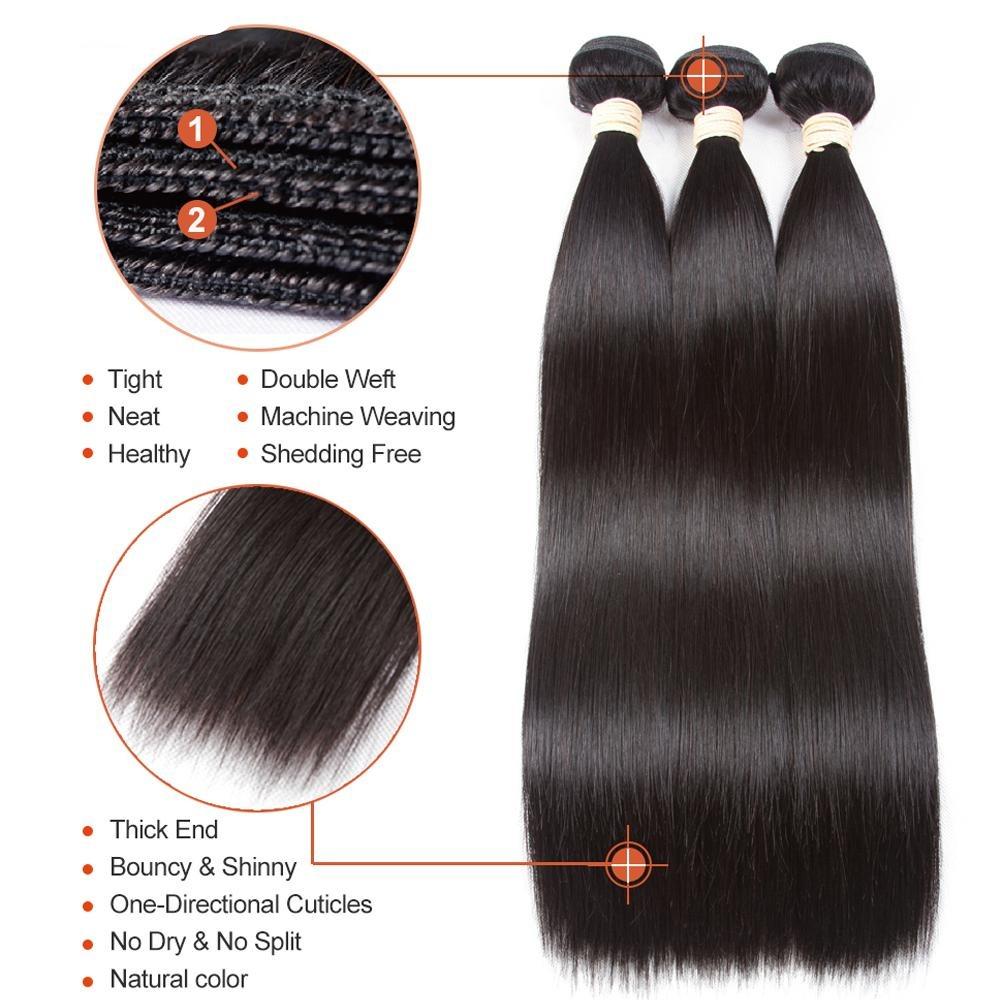 BeuMax 10A Grade 3/4 Straight Hair Bundles with 2x6 Closure Brazilian