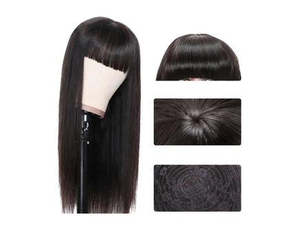 Straight Human Hair Wigs With Bangs Full Machine Made Brazilian Human