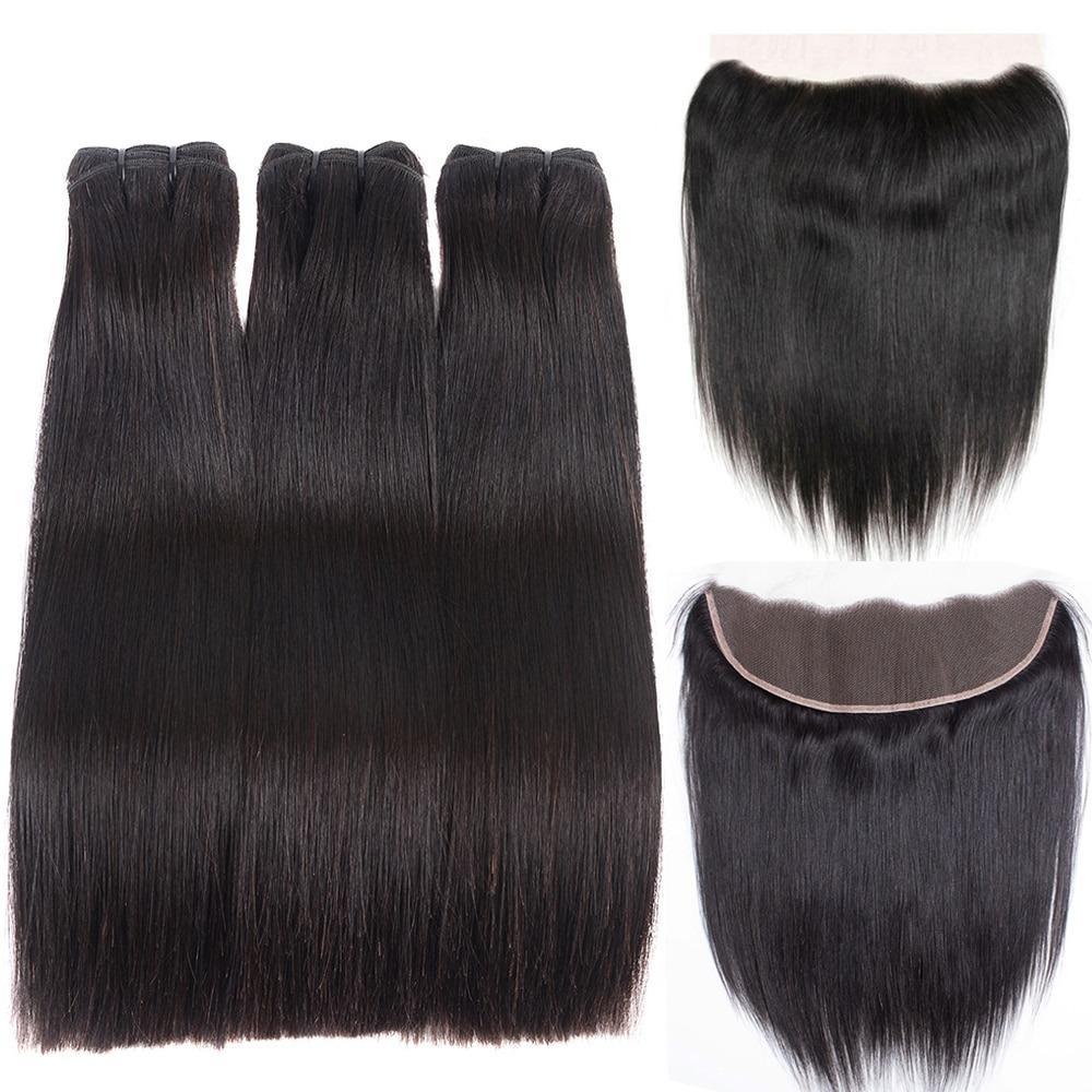 Super Double Drawn 12A Grade Straight Hair BUNDLES with CLOSURES & FRO