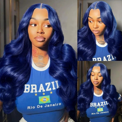 Wig Women's Mid-length Dark Blue Big Wavy Curly Hair Front Lace Hair Cover