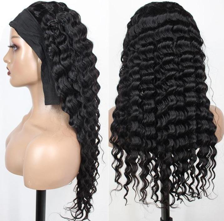 Headband Wig Loose Deep Wave Human Hair Scarf Wig No GLUE Easy Wear