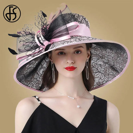 Pink Wide Brim Hats Kentucky Derby Hat For Women Elegant Church Purpe