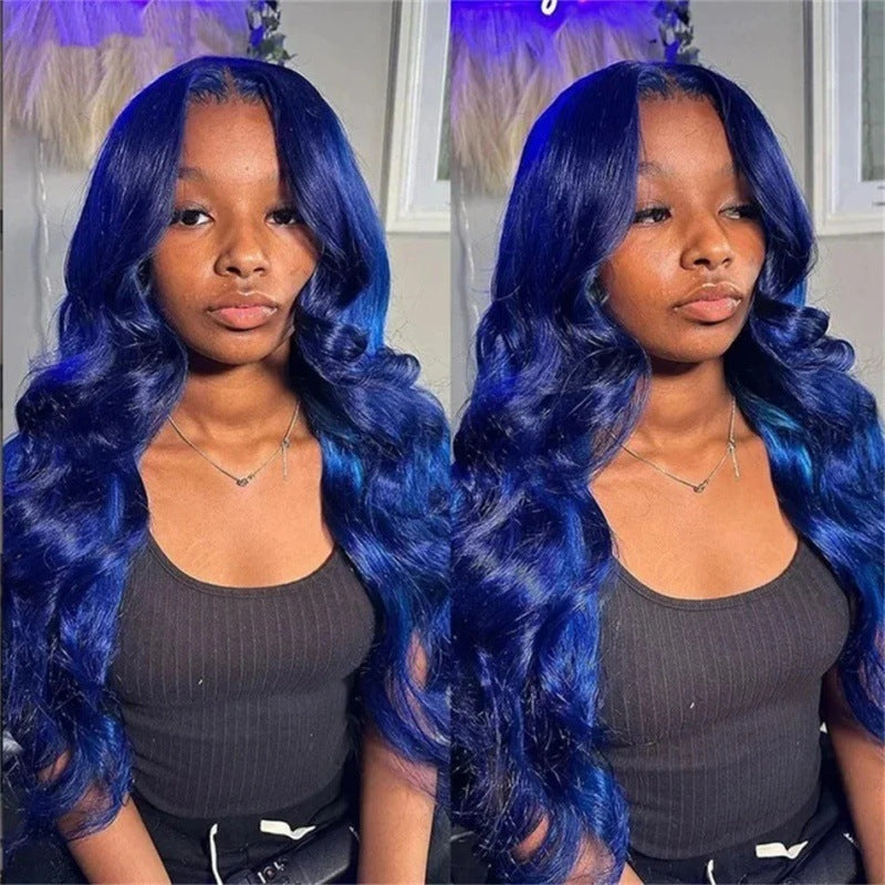 Wig Women's Mid-length Dark Blue Big Wavy Curly Hair Front Lace Hair Cover