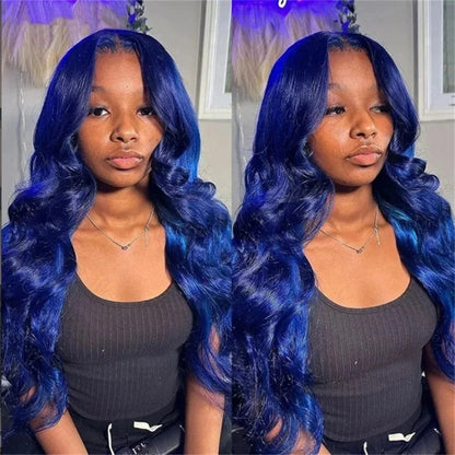 Wig Women's Mid-length Dark Blue Big Wavy Curly Hair Front Lace Hair Cover