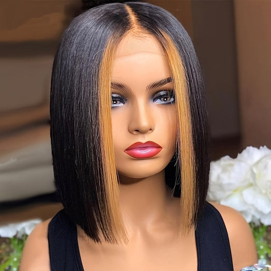 13*4*1 Lace Front Highlight Short Straight Human Hair Wig,  Fading To