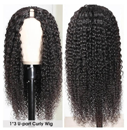 U Part Wig Jerry Curl Human Hair Wigs For Black Women Brazilian Remy H