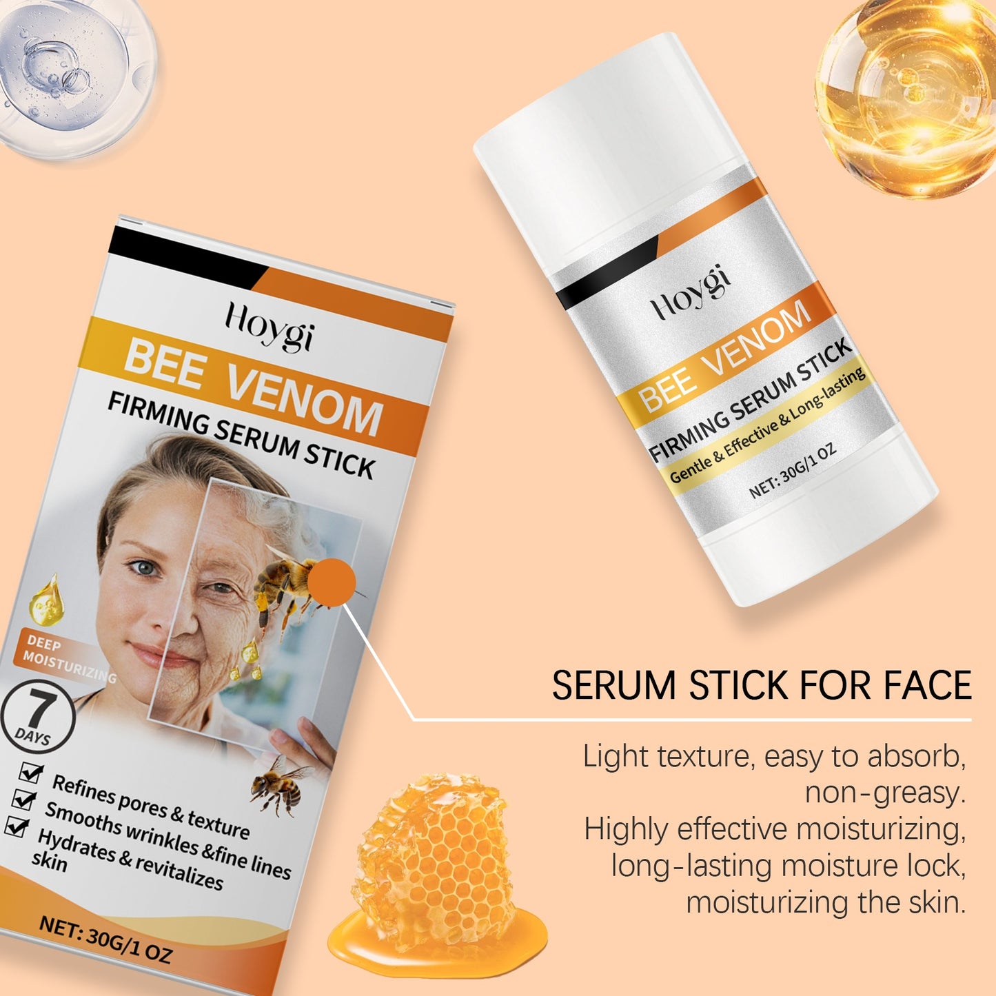Hoygi Bee Venom Firming Essence Stick Nourishes, Improves Skin Elasticity, Moisturizes And Moisturizes The Skin, And Firms The Facial Skin Care Serum