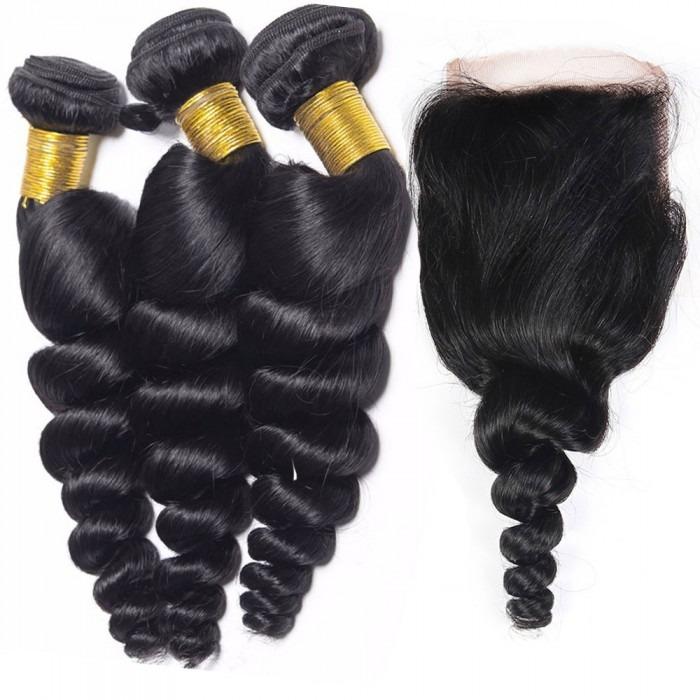 BeuMax 10A Grade 3/4 Loose Wave  Bundles with 4x4 Closure Brazilian