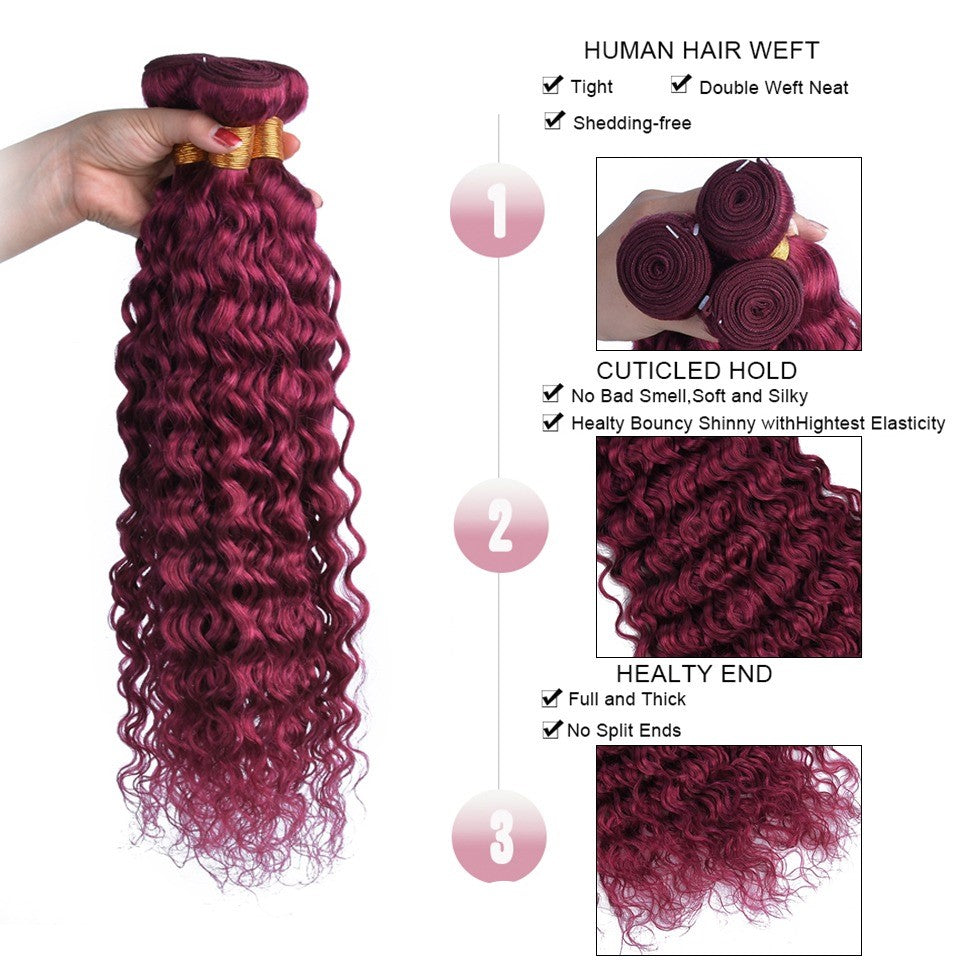 Burg 10A Grade Water Wave #1B/Burgundy BUNDLES with CLOSURES & FRONTAL