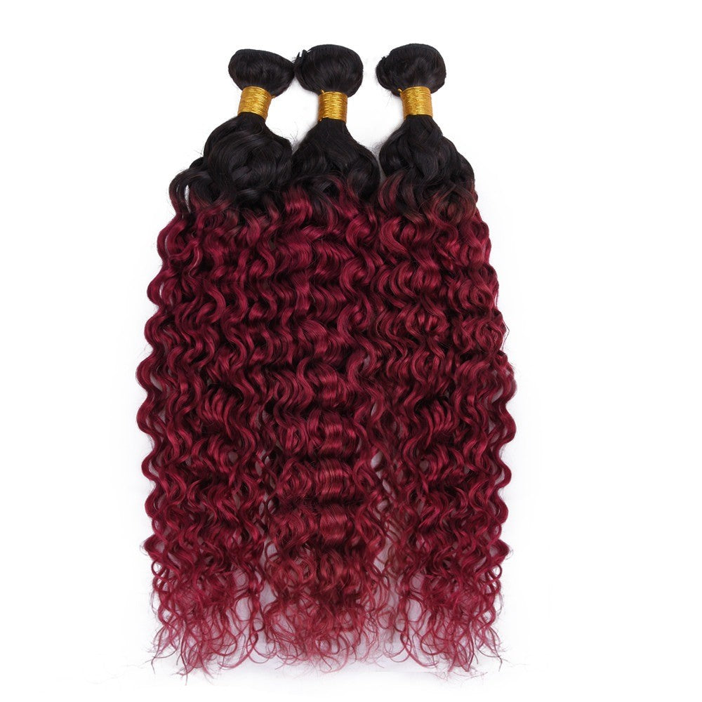 Burg 10A Grade Water Wave #1B/Burgundy BUNDLES with CLOSURES & FRONTAL