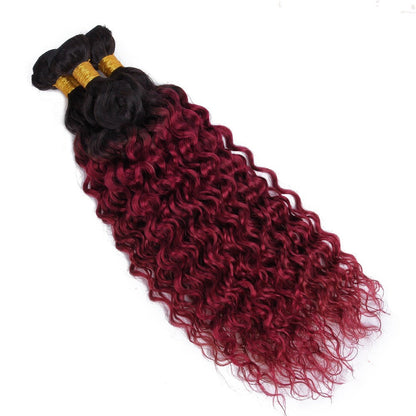 Burg 10A Grade Water Wave #1B/Burgundy BUNDLES with CLOSURES & FRONTAL