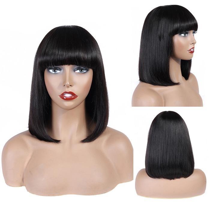 Straight Bob Human Hair Wigs with Bangs for Black Women Brazilian Full