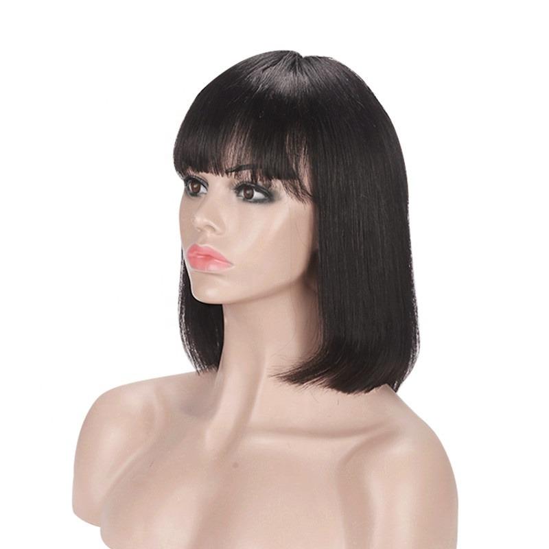 Straight Bob Human Hair Wigs with Bangs for Black Women Brazilian Full