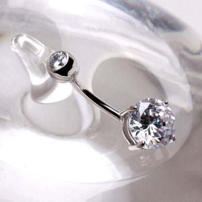 14Kt White Gold Navel Ring with Prong Set CZ