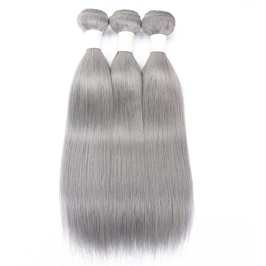 Gray 10A Grade Silver #1B/ Silver Straight 3/4 BUNDLES with CLOSURES &